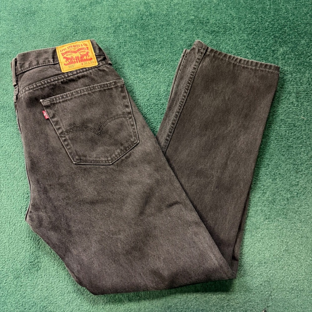 Levis 505 Regular Fit Men's Faded BLK Straight Leg 100% Cotton Denim Jeans 36x34